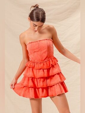 SO ME Strapless Ruffle Layered Game Day Cheer Up Dress